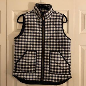 J. Crew Navy Gingham Quilted Vest